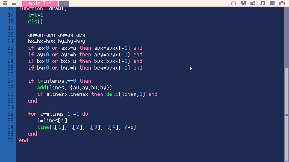 Rainbow lines going across a screen on Picotron